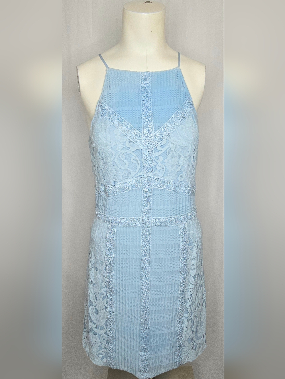 Gianni Bini Sky Blue Soft Lace Mini Dress Size 8 Perfect Wedding Guest
